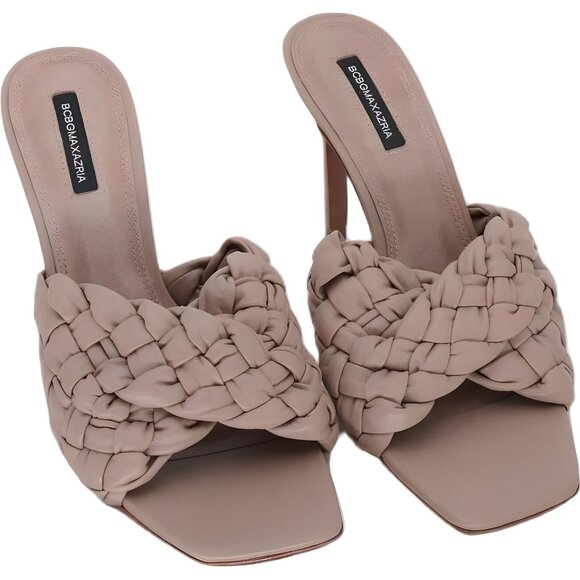 BCBGMaxazria Barba Tan Leather Square Toe Stiletto Mules Size 10 - Picture 1 of 6